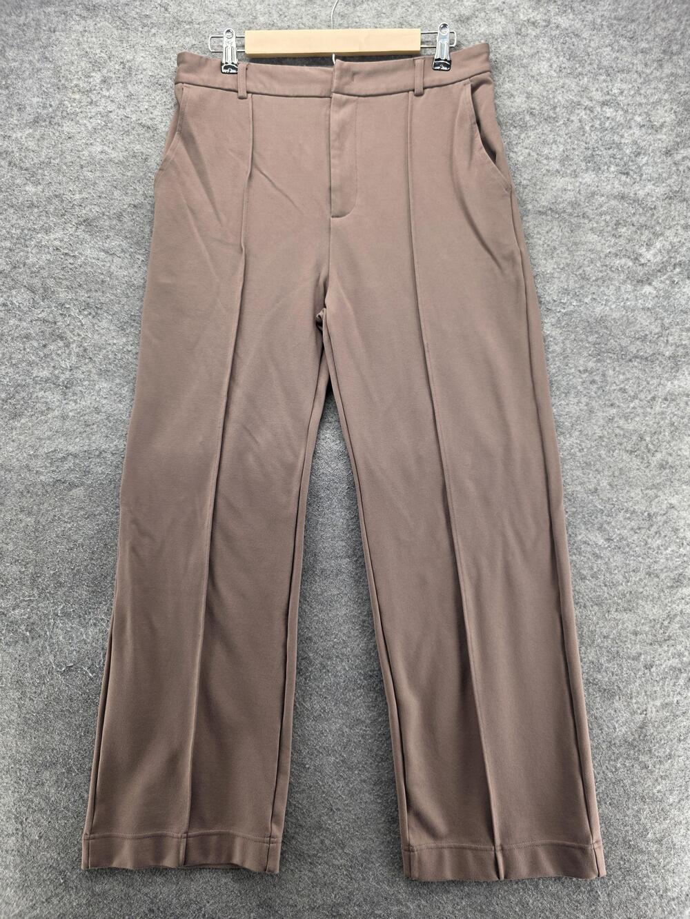 Halara Pants Womens L Brown Dress Pants Jersey Pleated Pull On Stretch 31 In